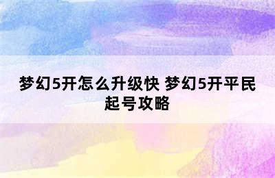 梦幻5开怎么升级快 梦幻5开平民起号攻略